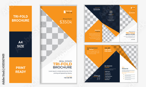 Real estate trifold Brochure Creative Corporate Business Trendy Megapack Multipurpose, geometric, folded flyer, report, back and inside pages, Vertical a4 format, Layout, template vector design set