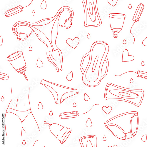 Women hygiene supplies for menstruation, underpants, pads, tampons, menstrual cup