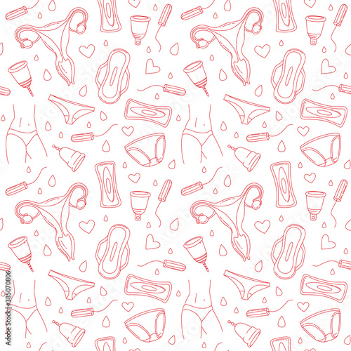 Women hygiene supplies for menstruation, underpants, pads, tampons, menstrual cup