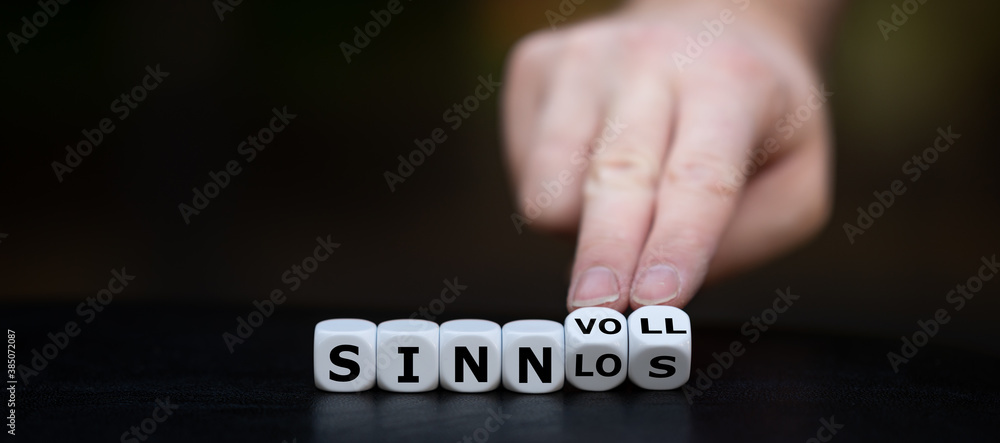 custom made wallpaper toronto digitalHand dreht einen Würfel und ändert das Wort "sinnlos" in "sinnvoll".	