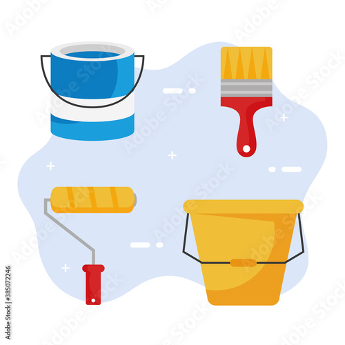 paint bucket roll and brush design of remodeling working and repairing theme Vector illustration