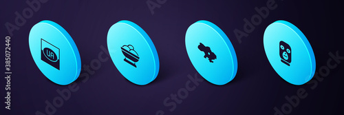 Set Isometric Thief mask, Map of Ukraine, Varenyky bowl and Flag icon. Vector.