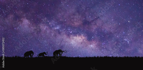 Canvas Print Panorama blue night sky milky way and star on dark background