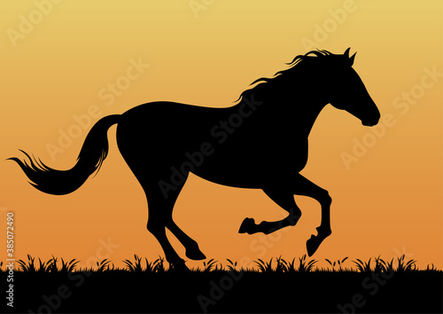 stock vector silhouette horse in the grassland graphic illustration