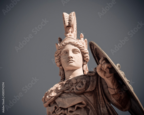 Athena ancient Greek goddess marble statue detail on plain background