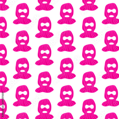 balaclava hat, thief hat seamless doodle pattern, vector color illustration
