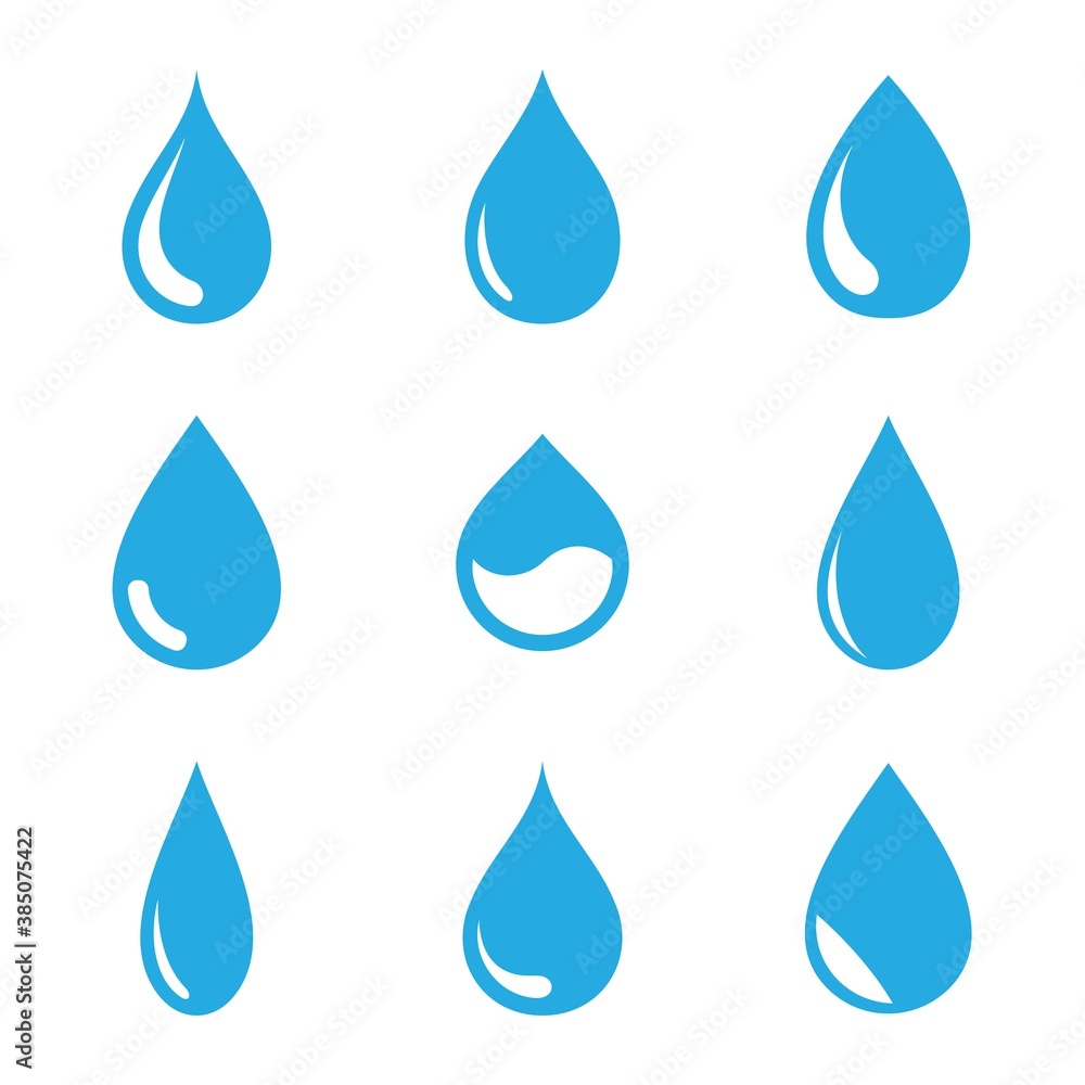 Blue water drop icons on blank background. Droplet water shapes collection. Blue water drop icons on blank background. Droplet water shapes collection.