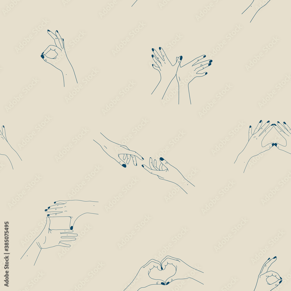 Seamless pattern with human hands. Digital paper with body language ...