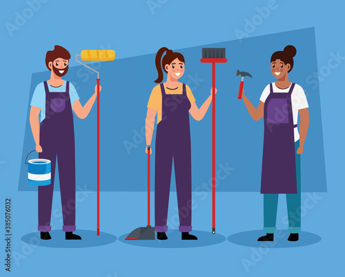 constructer and painter people design of remodeling working and repairing theme Vector illustration