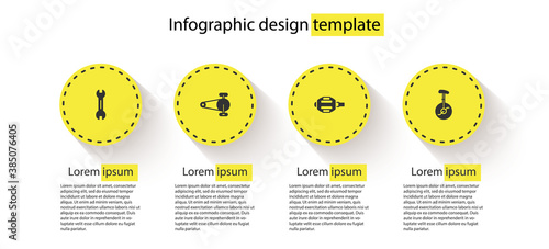 Set Wrench spanner, Bicycle chain with gear, pedal and Unicycle or one wheel bicycle. Business infographic template. Vector.