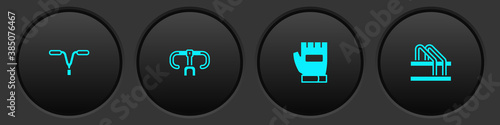 Set Bicycle handlebar, , Gloves and parking icon. Vector illustration