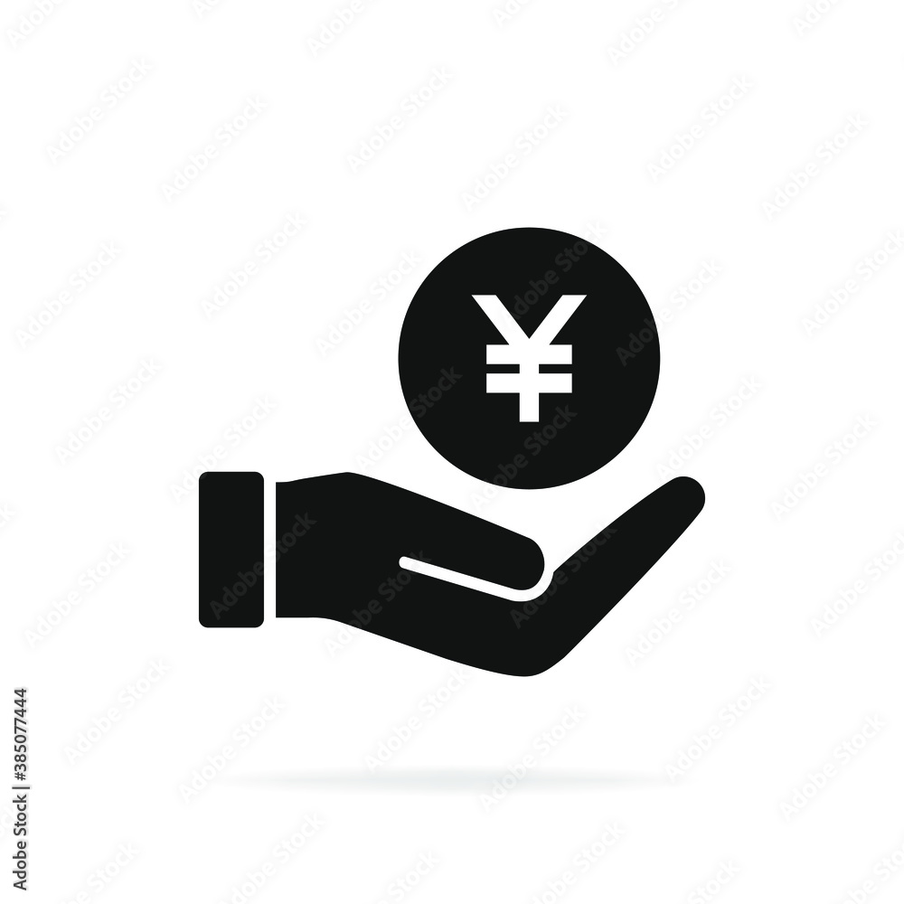 Obraz premium Japanese Yen or Chinese Yuan in hand. Income, payment, investment icon concept isolated on white background. Vector illustration