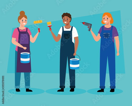 constructer and painter people design of remodeling working and repairing theme Vector illustration