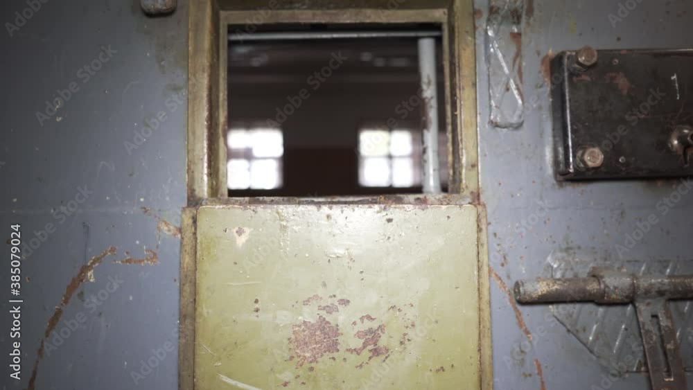 Prison Metal Door Protect Prisoner From Inside to Escape. Food Channel