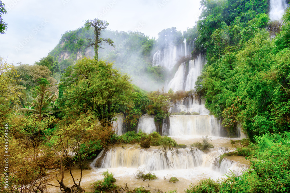Beautiful Telosu waterfall, the biggest waterfall in Thailand at Umphang wildlife sanctuary, Tak province