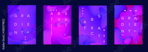 Abstract geometric shapes with neon gradient like in lava lamp. Futuristic cover with liquid organic smooth blobs.