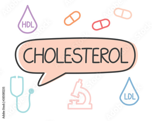 cholesterol word and medical icons- vector illustration