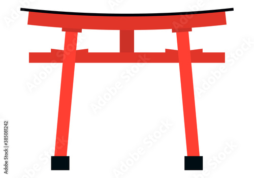Templo rojo de Japón en fondo blanco.