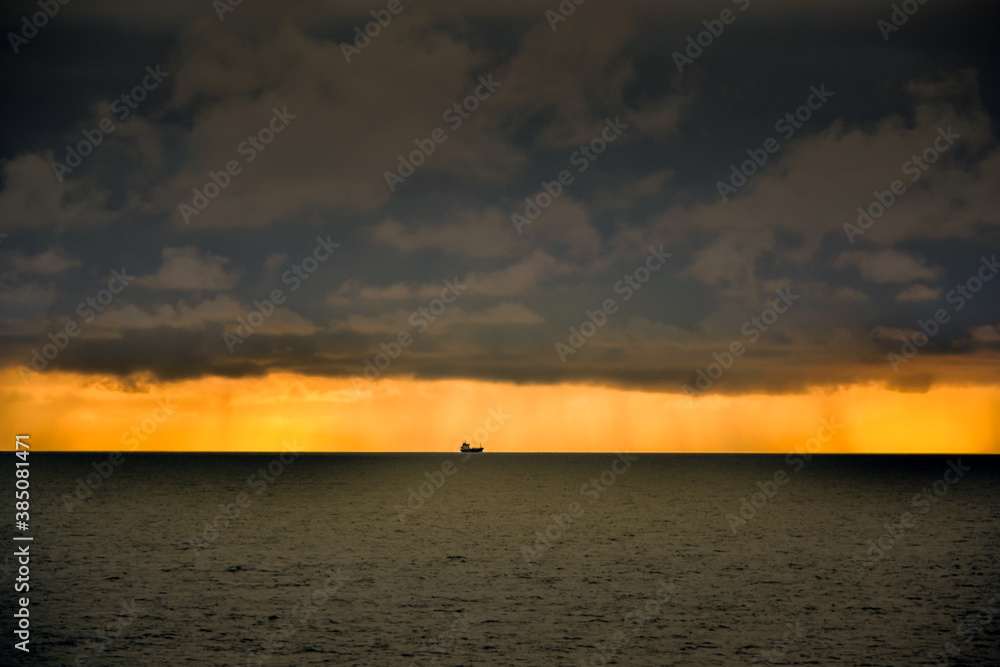 Ship in a storm on open sea