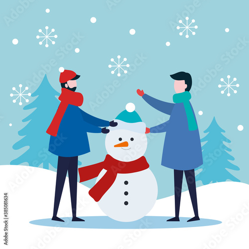 merry christmas men with snowman design, winter season and decoration theme Vector illustration © Gstudio