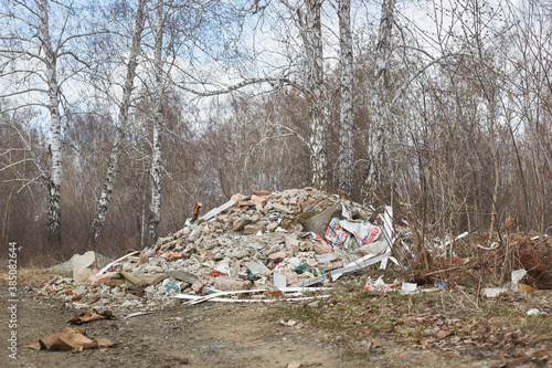 Construction waste, garbage in the forest, environment, Concept - ecology, garbage, pollution