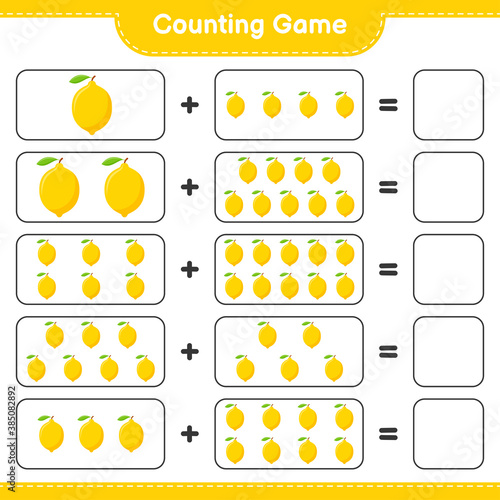 Counting game, count the number of Lemon and write the result. Educational children game, printable worksheet, vector illustration