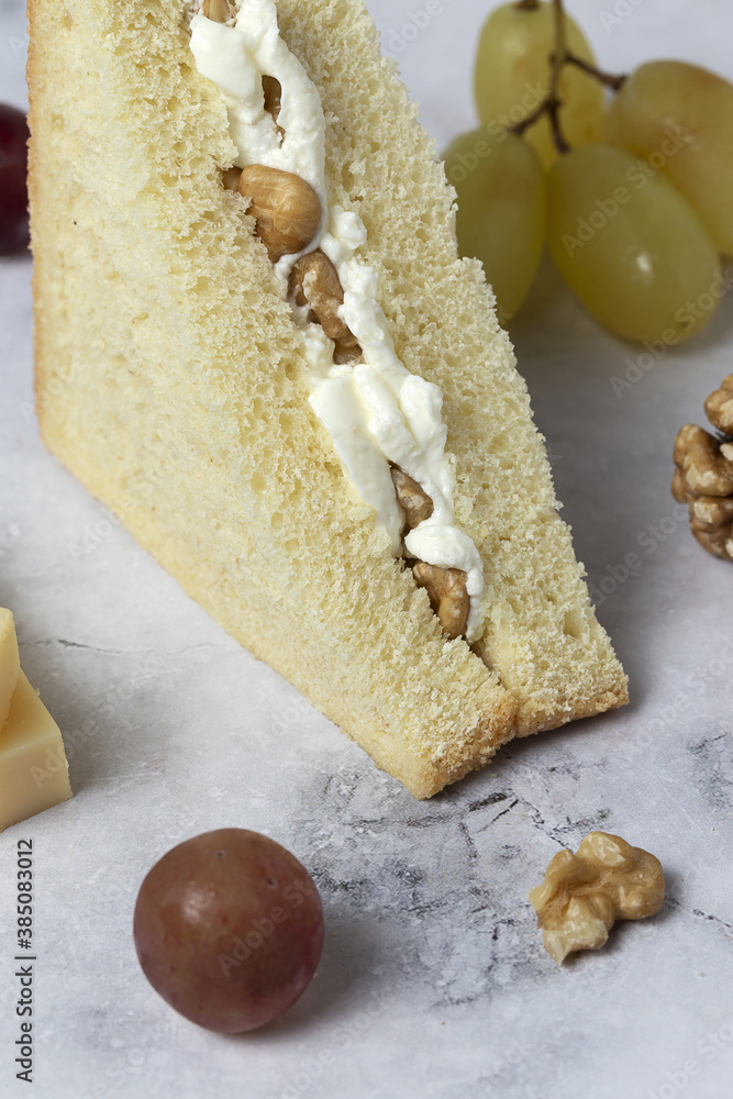 Homemade cheese with walnuts sandwiches