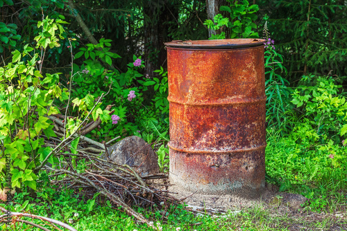 Old rusty barrel.