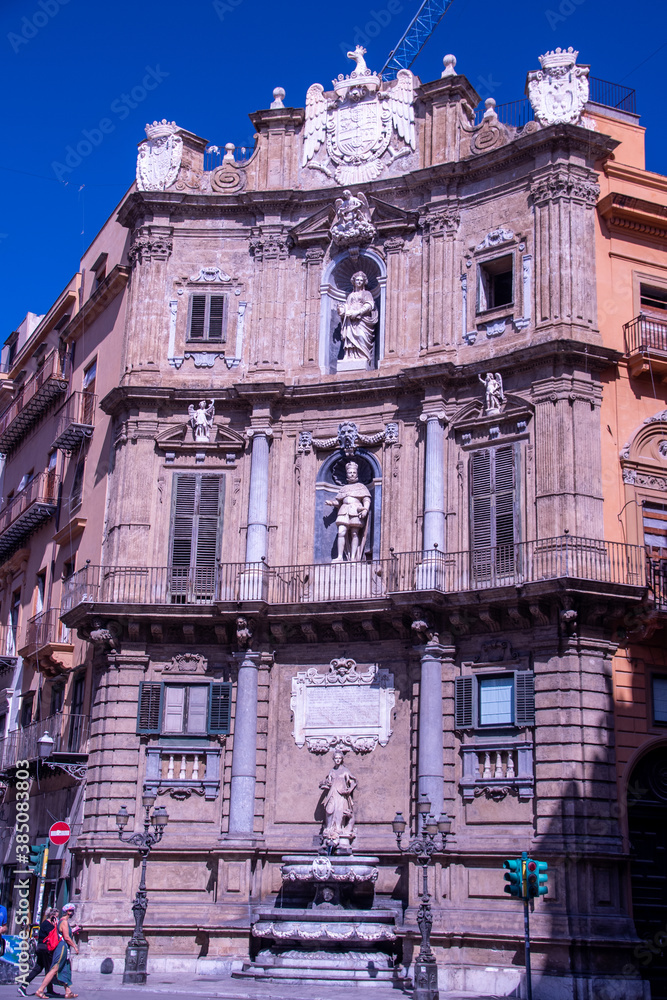 Quattro Canti, officially known as Piazza Vigliena, is a Baroque square in Palermo, Sicily, Southern Italy. It was laid out on the orders of the Viceroys between 1608-1620