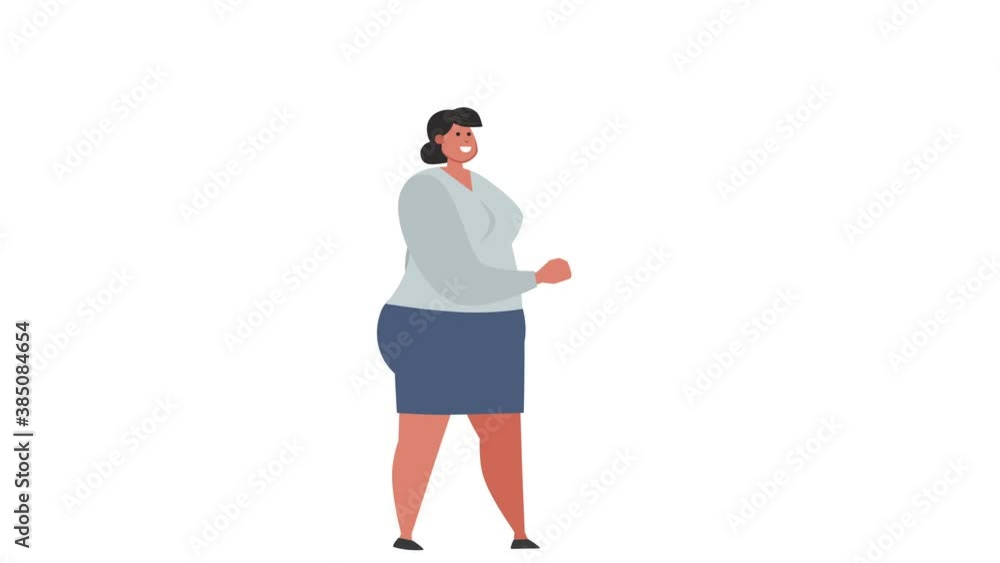 Isolated Cartoon Flat Fat Woman Character Happy Walk Cycle Loop Animation with Luma Matte for Alpha Isolated Cartoon Flat Fat Woman Character Happy Walk Cycle Loop Animation with Luma Matte for Alpha