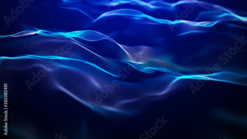 Futuristic point wave. Abstract background with a dynamic wave. 3d rendering