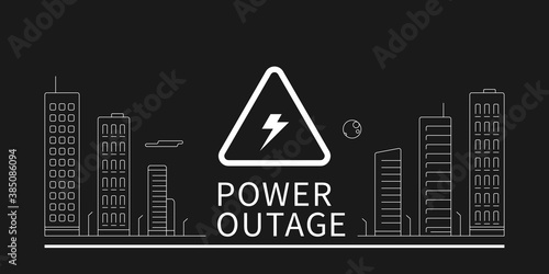 The black web banner of a power outage with a warning sign and the outline of the city.