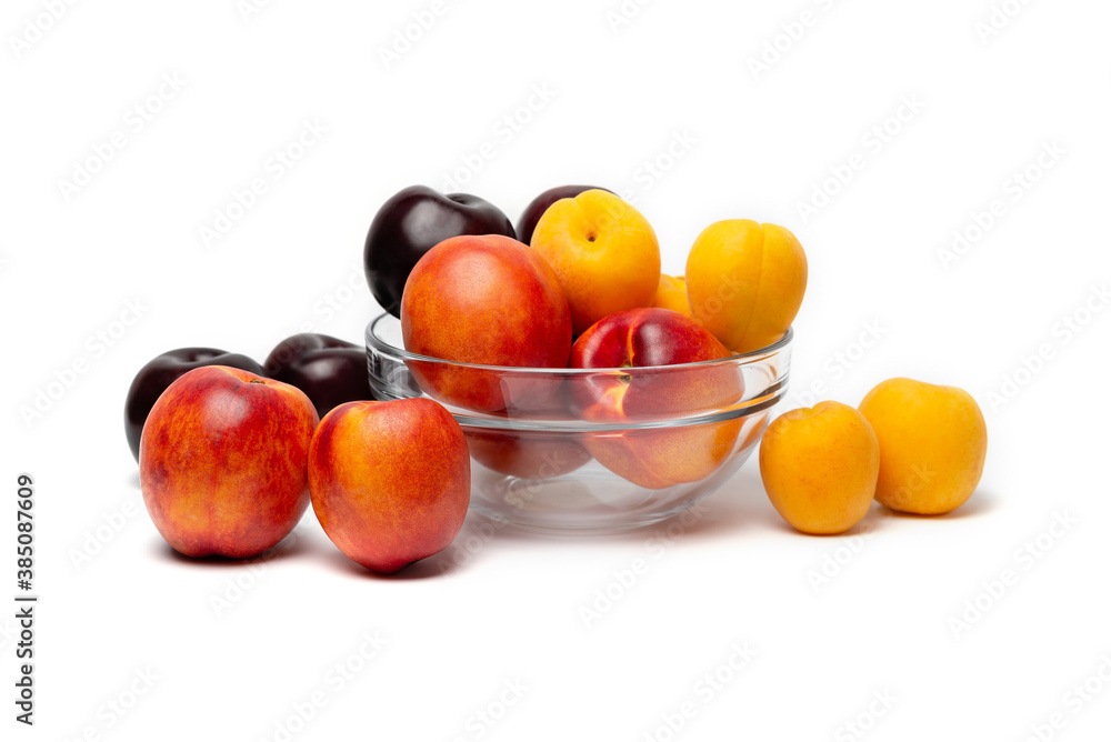 nectarine, peach and plum on a white background nectarine, peach and plum on a white background