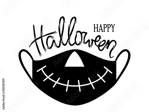 Black medical mask for the holiday Happy Halloween.