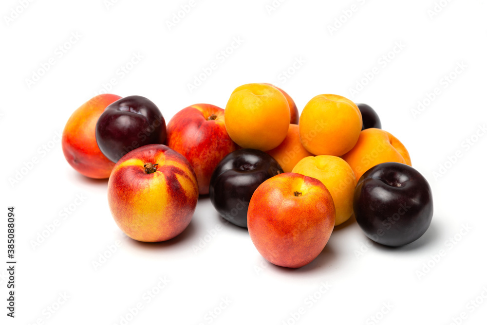 nectarine, peach and plum on a white background nectarine, peach and plum on a white background