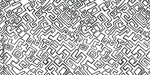 Seamless vector monochrome african tribal pattern. Labyrinth maze background. For fabric textile, wrapping, cover, web etc. 10 eps design.
