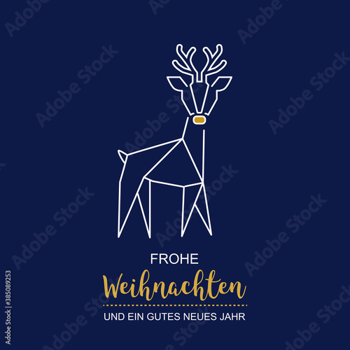 Weihnachtskarte mit Rentier Vektor Illustration auf blauem Hintergrund