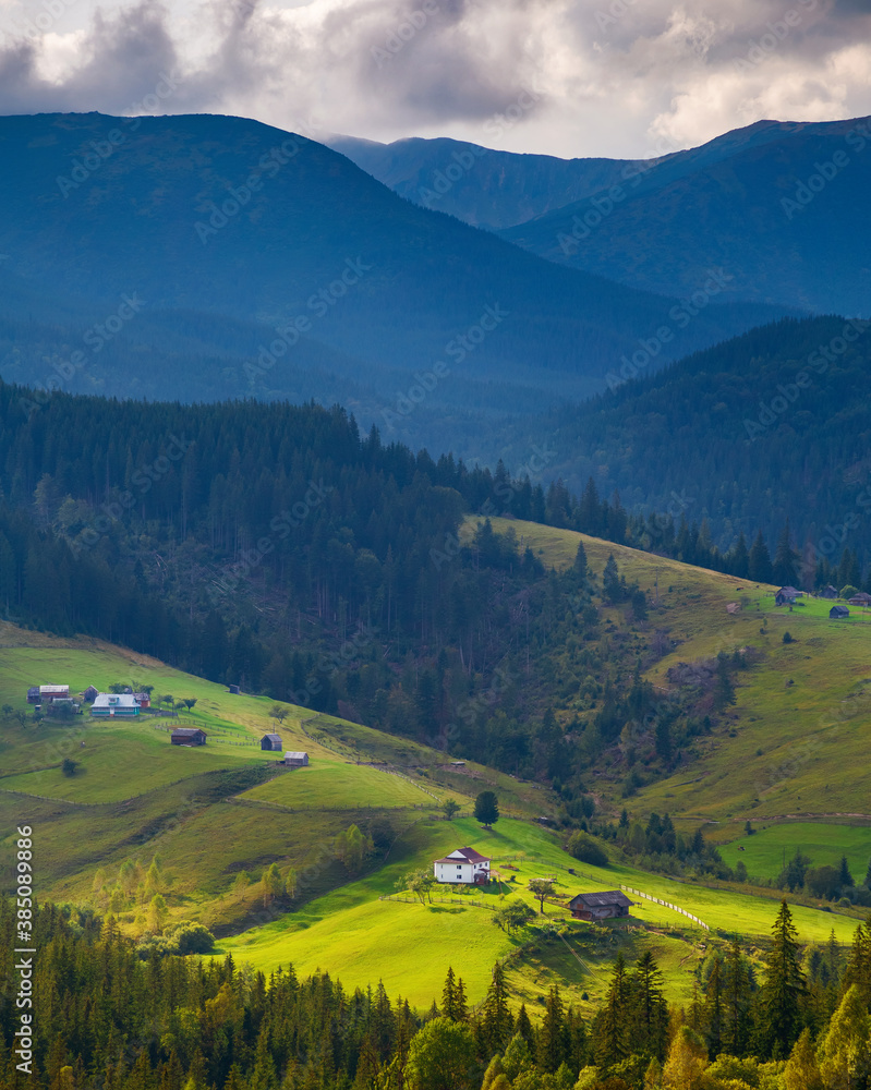 Alpine village in the mountains. Autumn in the carpathians