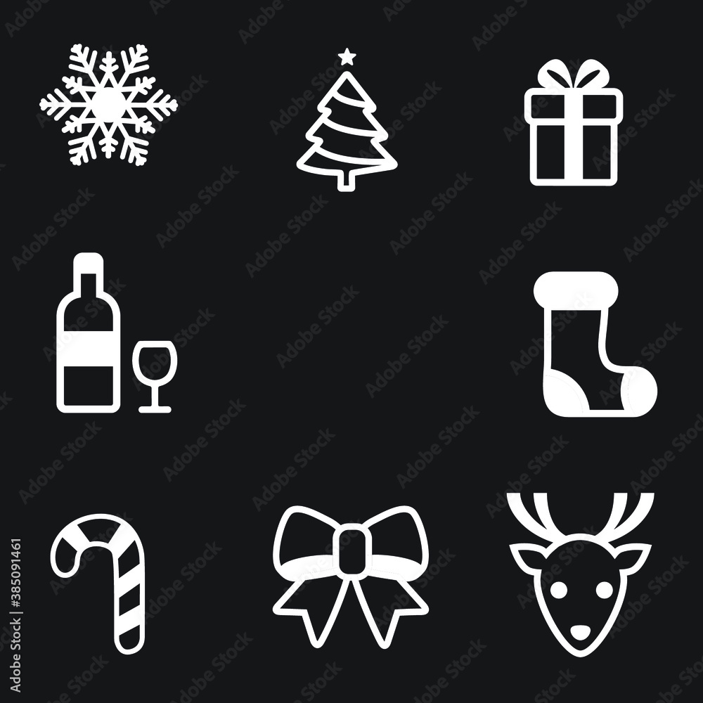 Vector illustrations. Christmas icons set. merry christmas season stylish design on black background.