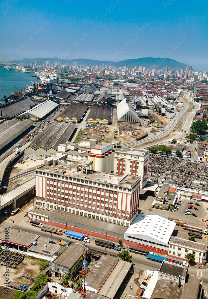 Aerial view of santos city port region in Brazil