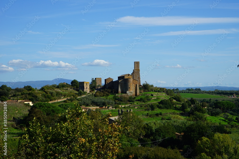 Ancient wall ruins in a clear sky day, Tuscania, Viterbo, Lazio, Italy