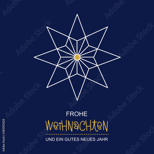 Weihnachtskarte mit Stern Vektor Illustration auf blauem Hintergrund und deutschem Text