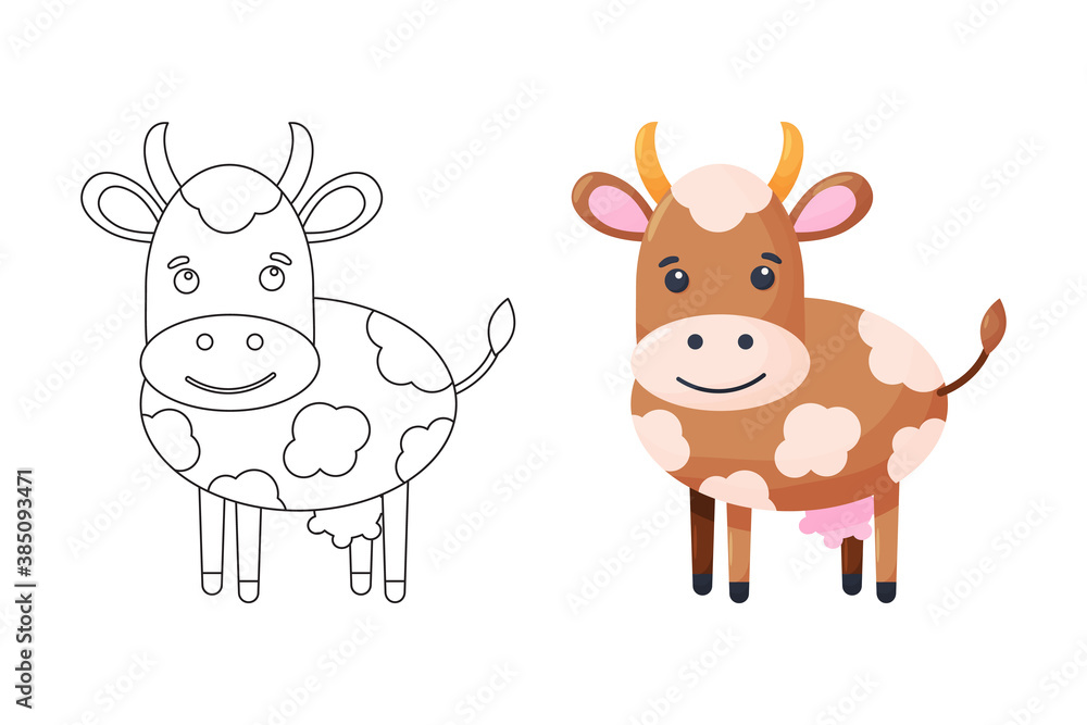 Coloring Page Outline of cartoon cow. Farm animals. Coloring book for ...