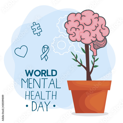 world mental health day with brain plant design, mind psychology and idea theme Vector illustration