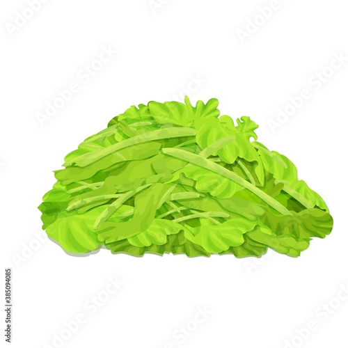 Bright, fresh lettuce, chopped in small pieces, stack of salad isolated on white background. Pile of ingredient, organic food. . Vector illustration