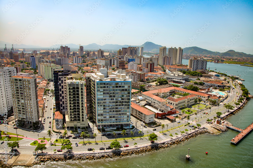 Fototapeta premium Aerial view of Santos city waterfront in Brazil