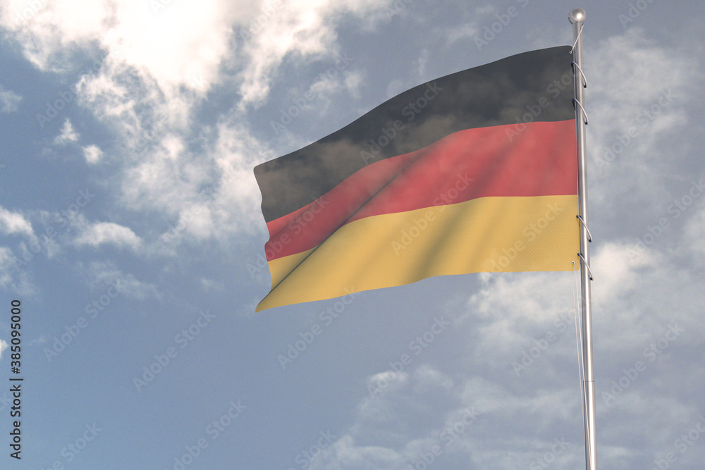 3d rendering of National Flag concept. Flag of Germany waving in wind. Blue cloudy sky on background. 3d rendering of National Flag concept. Flag of Germany waving in wind. Blue cloudy sky on background.