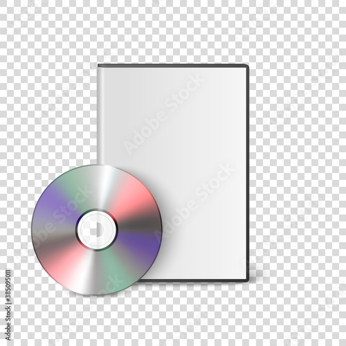 Vector 3d Realistic Blank CD, DVD with Cover Case Box Set Closeup Isolated on White Background. Design Template. CD Packaging Copy Space. Front View