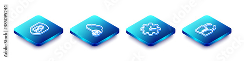 Set Isometric line Shield security with lock, Cloud computing, Time Management and Broken or cracked icon. Vector.