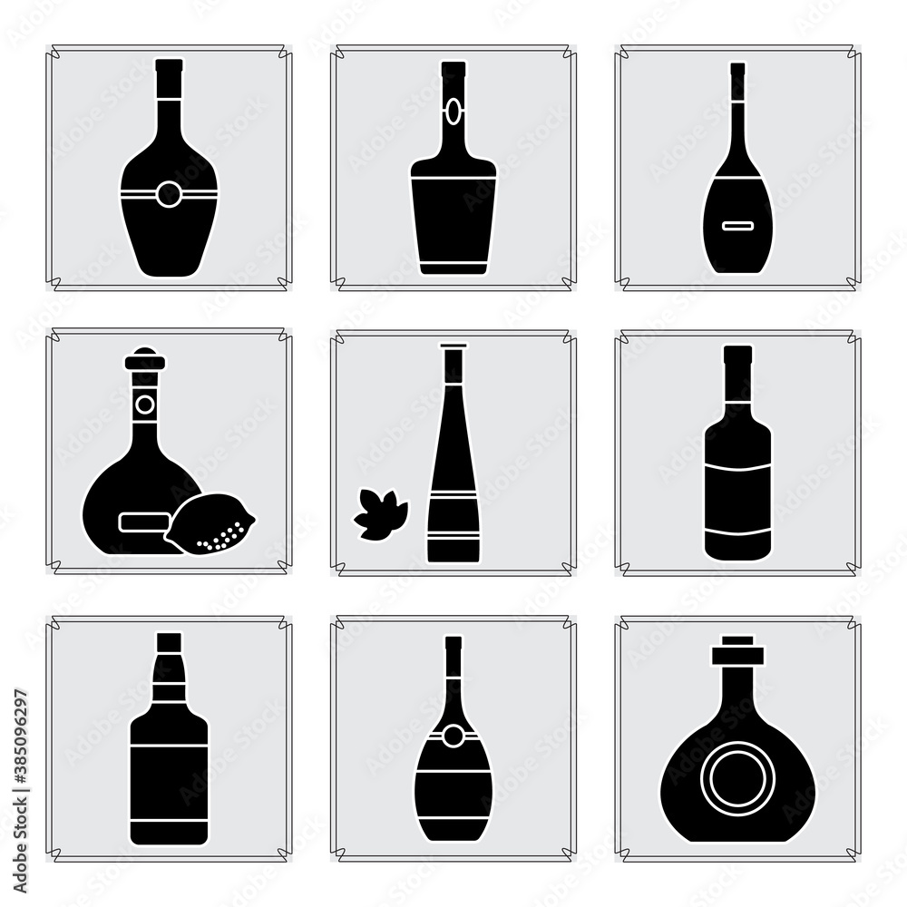 Vector Set Bottle Alcoholic beverage Alcohol drink Vector Set Bottle Alcoholic beverage Alcohol drink
